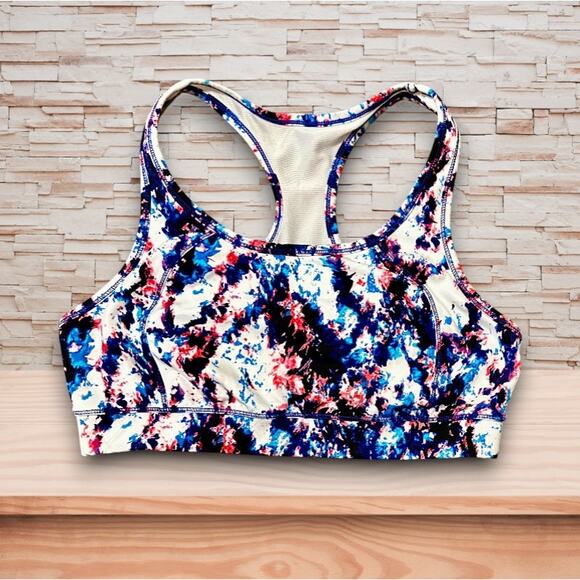 Calvin Klein Performance Mesh Racerback Sports Bra Paint Splatter 26" Band EUC - Picture 1 of 4
